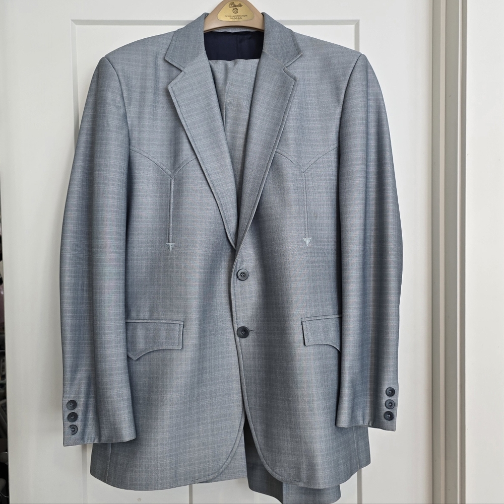 Vintage Circle S USA Made Blue Grey Ranch & Western Wear Jacket Pants Suit